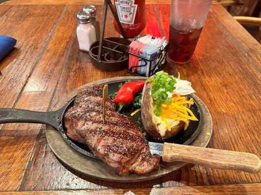 NY strip steak and baked potato