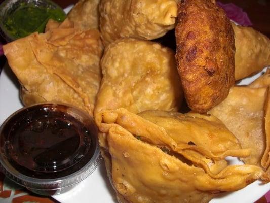 samosas and chile pakoras