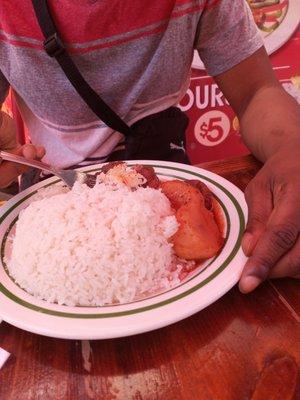 Hubbys beef stew with white rice he also had beans