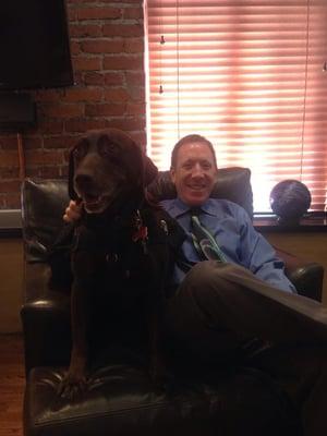 Dr. Rich Hirschinger with my Service Dog Lucy. He is super dog friendly with Service Dogs and every kind of dog and it really is great!