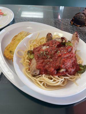 Friday   Spaghetti with Sausage, Peppers & onions (FOR TAKE OUT ONLY - NOT AVAILABLE FOR DELIVERY)