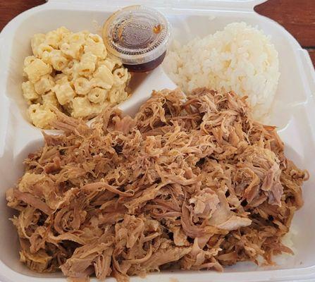 kahlua pork plate lunch.Rice piled under the pork.