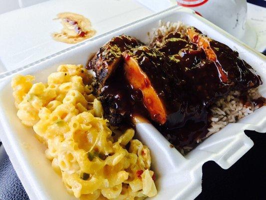 Jamaican jerk chicken and mac