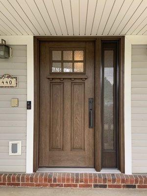 Fiberglass entry 2 panel with dentil shelf & 6 craftsman light