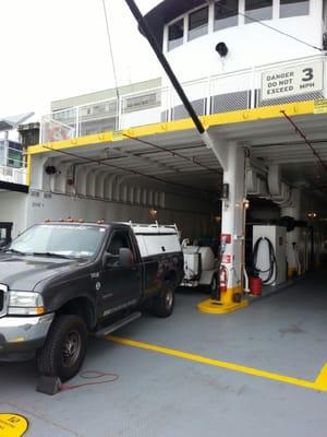 On the ferry to Governor's Island to jet rod sanitary sewers on Island residences.