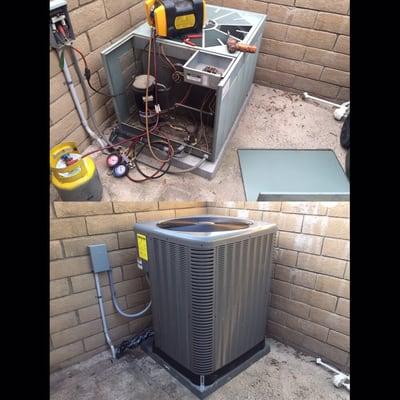 A/C system replaced with brand new R 410A type Rheem unit in Irvine, CA