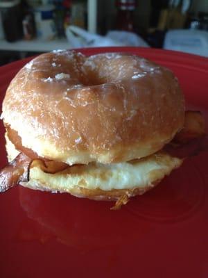 The short lived donut breakfast sandwich.