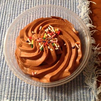 Chocolate mousse special today; don't let the sprinkles fool you; taste and consistency rival the finest!