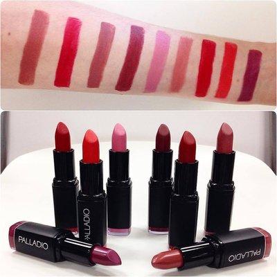 New matte lipsticks by Palladio! Full coverage color that lasts for hours while aloe, coconut, palm leaf, and vitamin E moisturize.