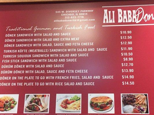 Ali Baba Doner Menu