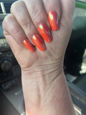 Pink to orange vertical ombré with chrome gel