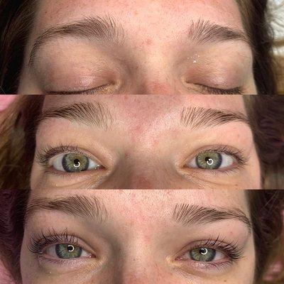 Before and after eyebrow wax, lash lift and tint