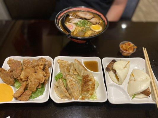 Chicken Karaage, Gyoza, and Japanese buns