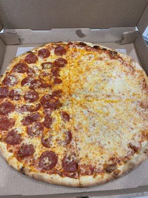 18" extra cheese with 1/2 pepperoni