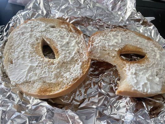 Bagel with hardly any cream cheese. :(