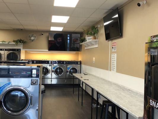 The inside of the laundromat