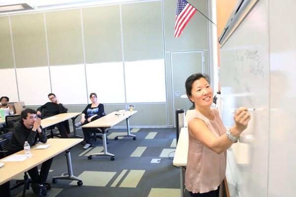 Speaking at Ohlone College about herbal formulas that aid in sleep, digestion and preventing colds and flus. Photo by G. Mooney.