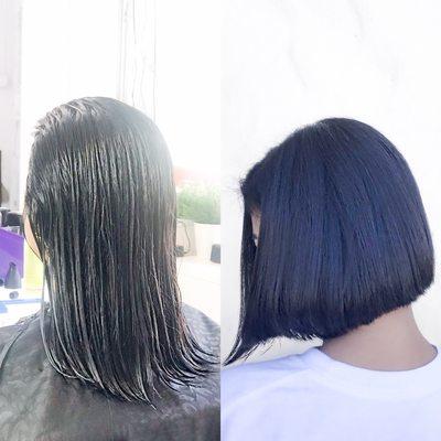 Soft bob cut. Before & after.