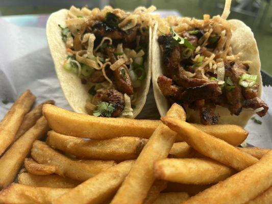 Korean BBQ Pork Tacos with Fries