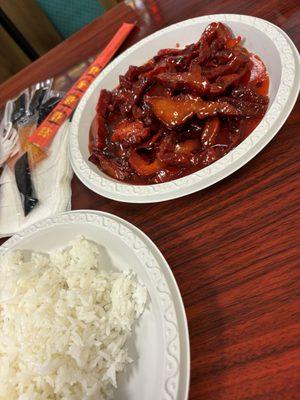 Small boneless spare ribs and small white rice