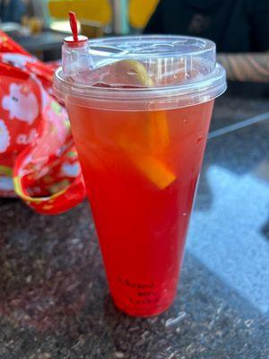 Strawberry Tea w/ strawberry bursting boba.