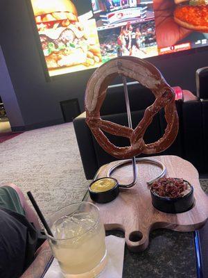 Giant pretzel ($17). Very  soft and buttery.  Comes with two dipping sauces - mustard and cheese & bacon.