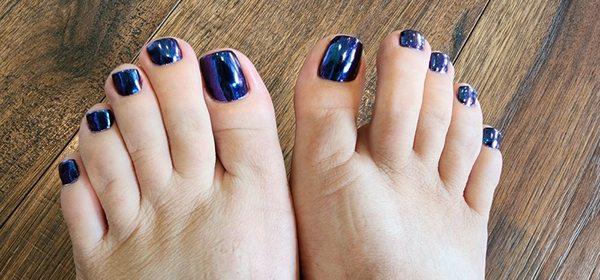 Pedicure with black under opal chrome.