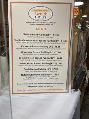 Sweet Nina's Menu