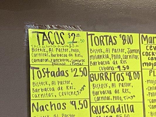 Types of tacos, tostadas, tortas, and burritos!