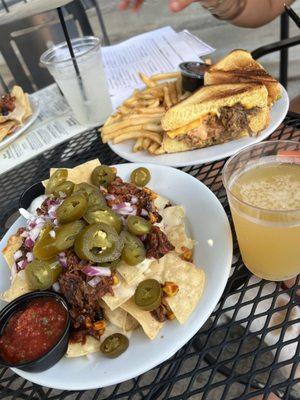 Brisket nachos and sandwich