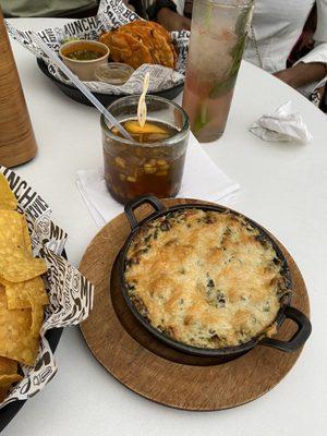 Spinach dip, birria tacos