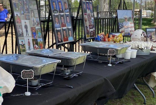 Catering set-up for pulled pork and Mac 'n cheese