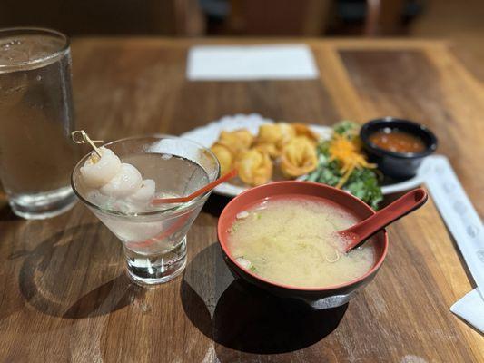 Lychee martini Crab Rangoon Miso Soup