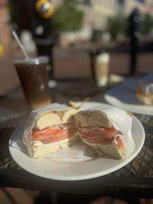 Everything Bagel with Lox, Cream Cheese, Tomato & Onion