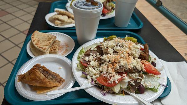 Large Greek Salad, baklava and drink