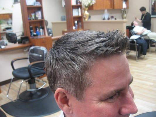 Spiky 'N Full and Gray. Any age can rock this great look. The cut is texturized which makes the hair flexible and easy to style.