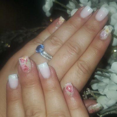 #ombre acrylic nails with a romantic touch done by MaDonna