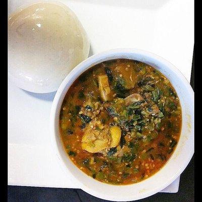 Okro Soup with Pounded Yam