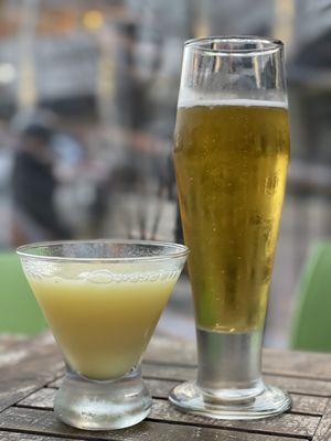 Limoncello Martini and Peroni beer