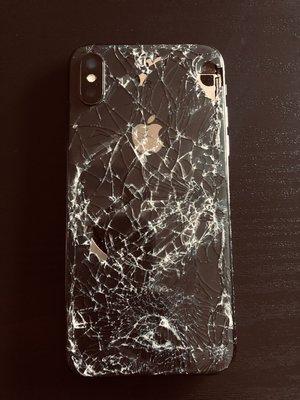 iPhone X with shattered rear glass