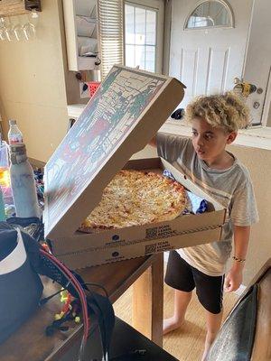 My son was in awe of how huge (and amazing) these pizzas were!!