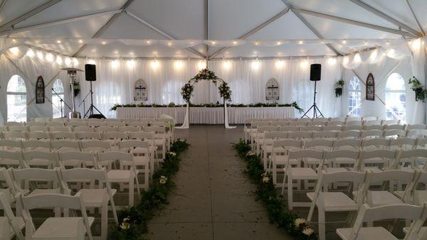 Frame tent with White Resin chairs