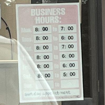 Business hours as of April 2024