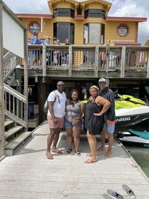 On the dock with one of the ski attendants.