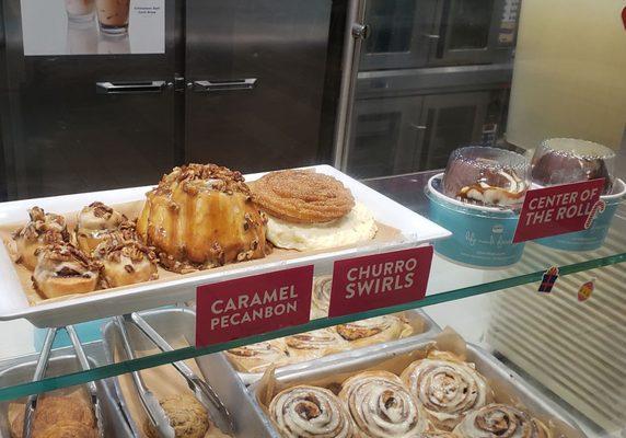 Caramel pecanbon ($5.79), churro swirls, center of the roll ($5.69), and the OG Cinnabon ($6)