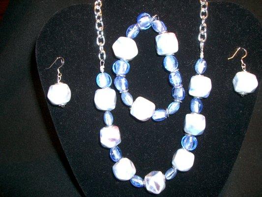 Blue/White Porcelain Chunky Beads with Silver Accents