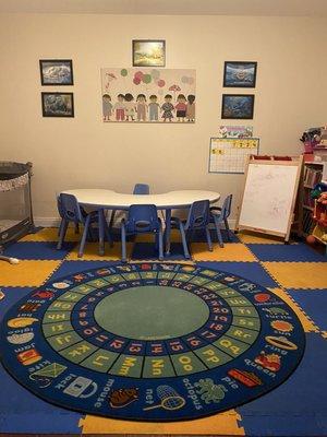 Spacious playroom for scheduled activities and free play