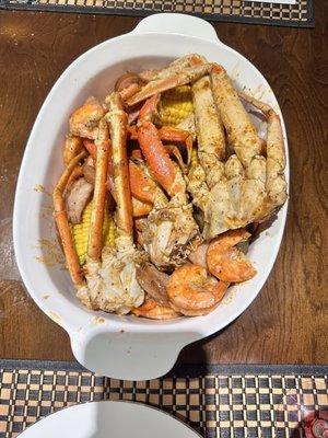 Snow Crab Legs?, shrimp, corn, sausage