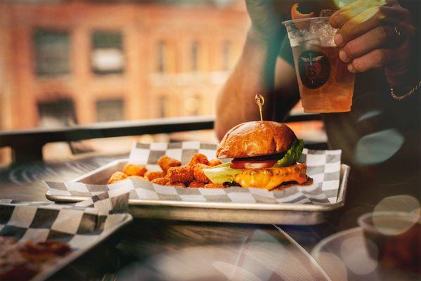 Classic Double Cheeseburger and Tots