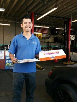 This honest, friendly and knowledgeable auto repair shop has become my to go to. I bring them donuts or pizza on occasion